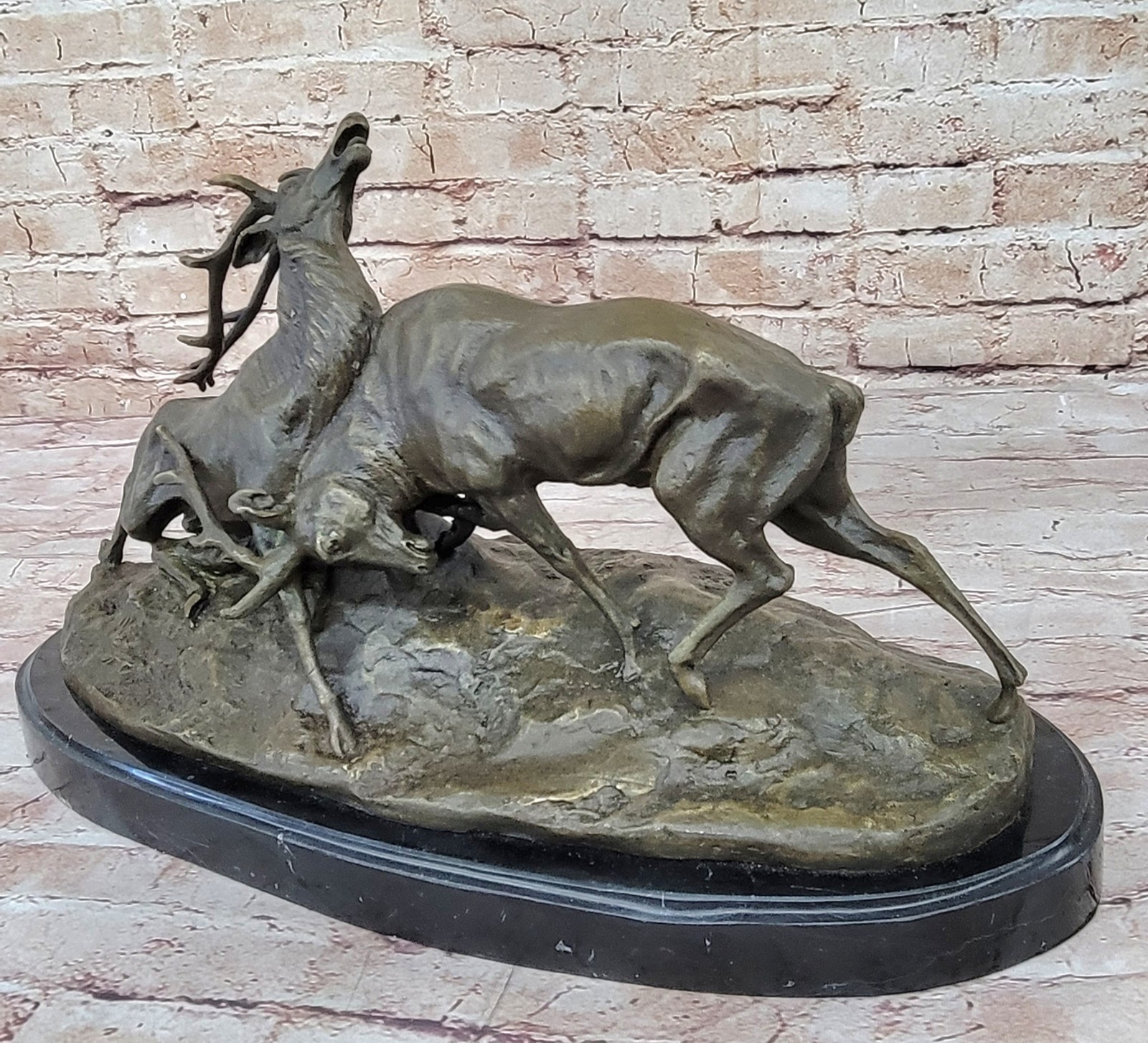 Art Deco Brown Patina Two Stags Museum Quality Bronze Hot Cast Sculpture Sale