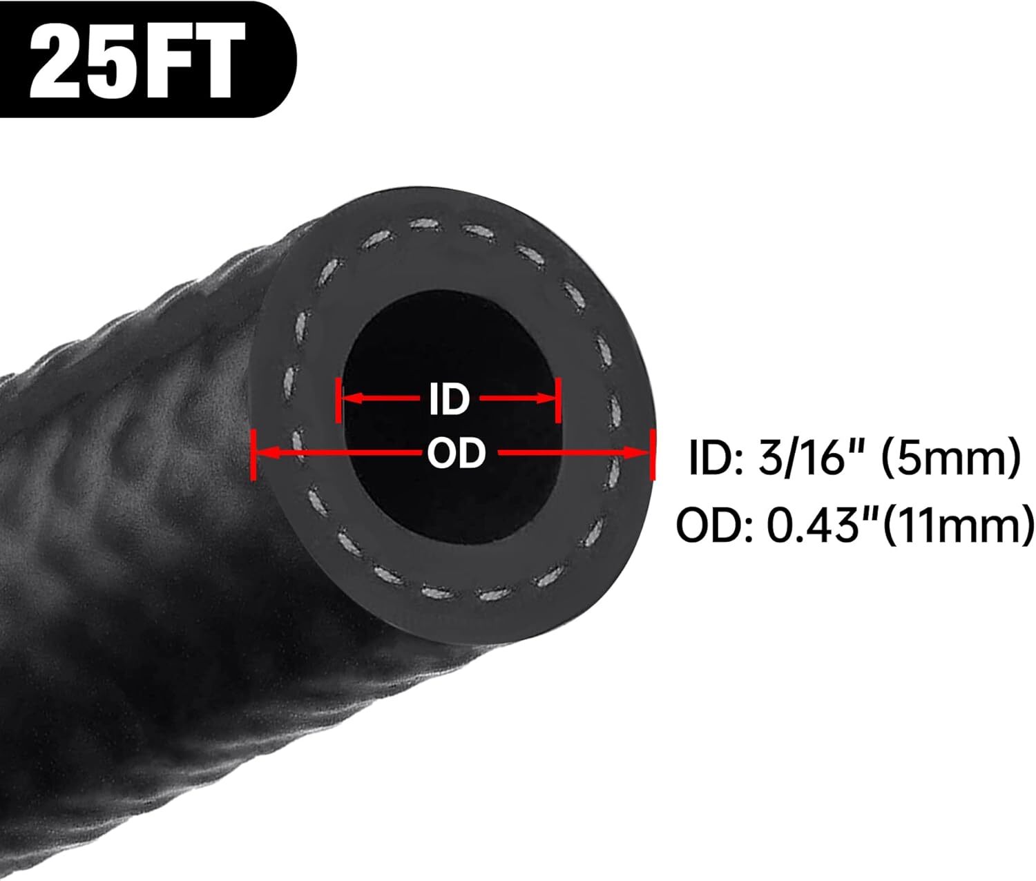 Fuel Line Hose Gas Lines Rubber NBR Push on Hose 3/16" 1/4" 5/16" 3/8" 1/2" 5/8"