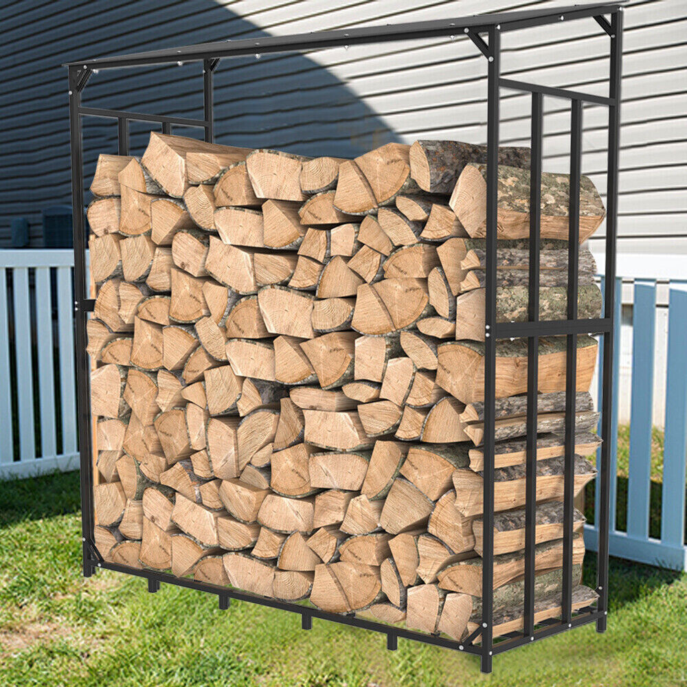 In/Outdoor Firewood Rack with Cover Firewood Storage Log Holder Heavy Duty Steel