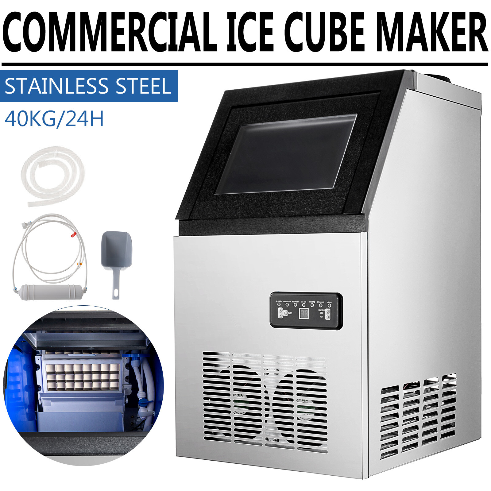 150LBS/24H Commercial Ice Maker Built-in Undercounter Ice Cube Machine Automatic