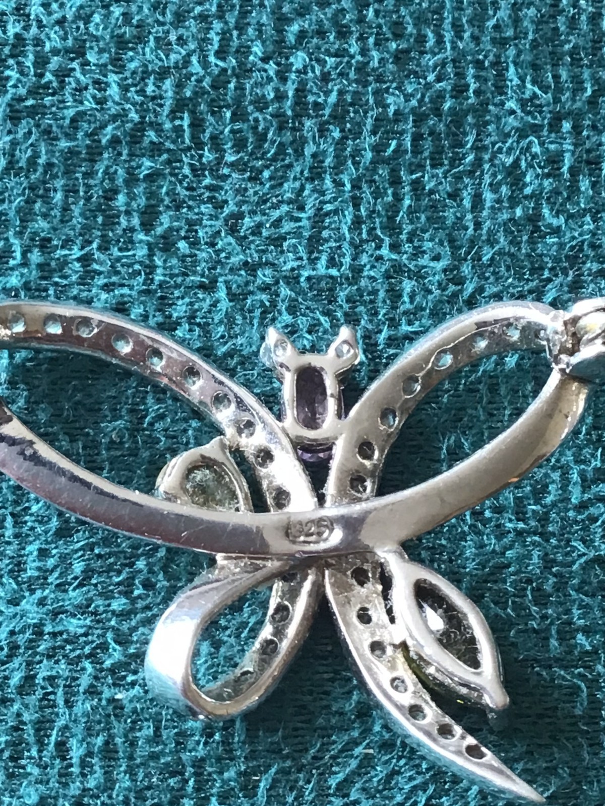 Sterling Silver 3-Gem (Peridot, Pink Tourmaline & Citrine) Butterfly Brooch