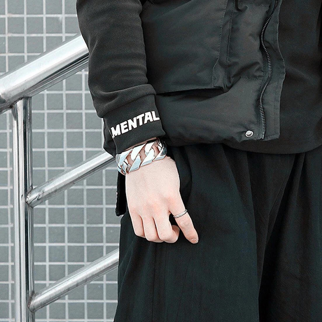 24mm/32mm Wide Heavy Men's Silver Tone Stainless Steel Cuban Link Chain Bracelet