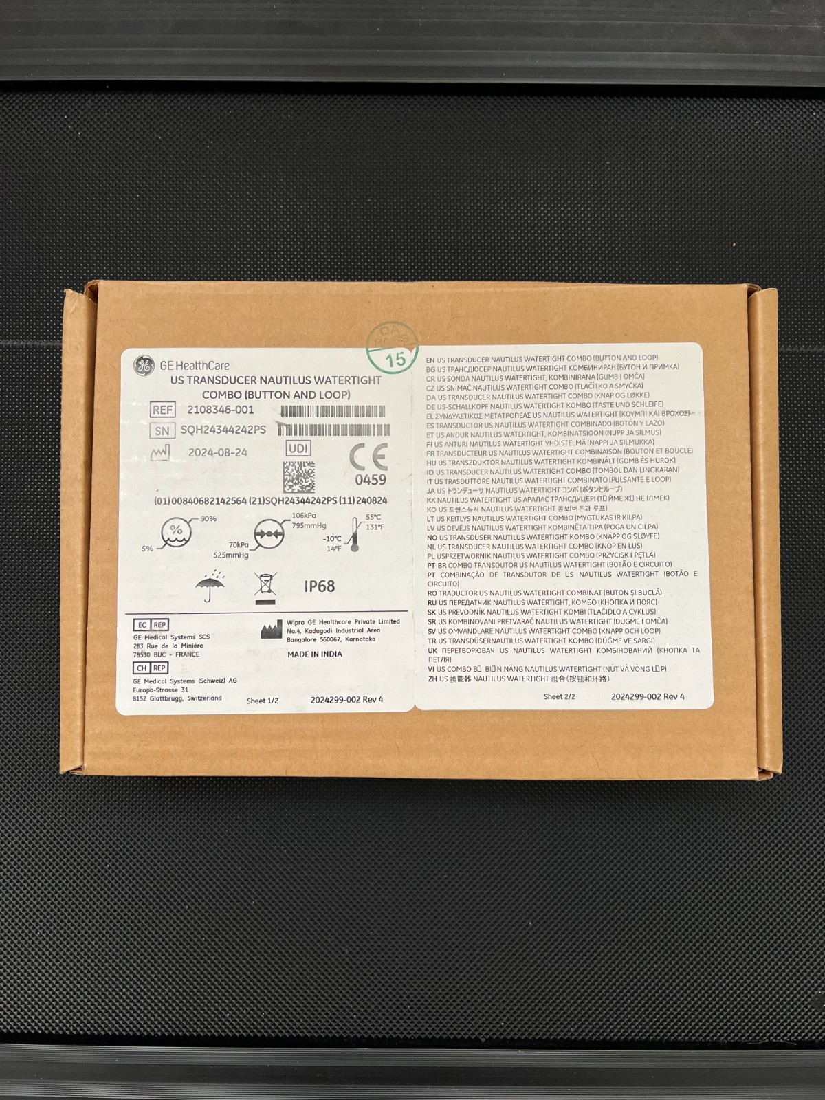 GE HEALTHCARE US TRANSDUCER NAUTILUS WATERTIGHT COMBO BOTTON & LOOP NEW WITH BOX