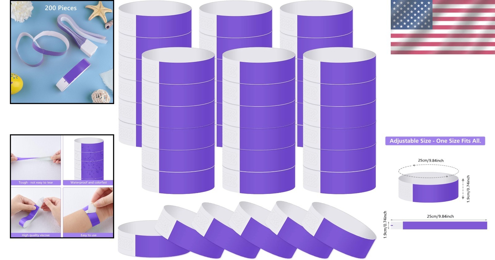 Lightweight 200 PCS Purple Paper Wristbands - Ideal for Concerts & Festivals