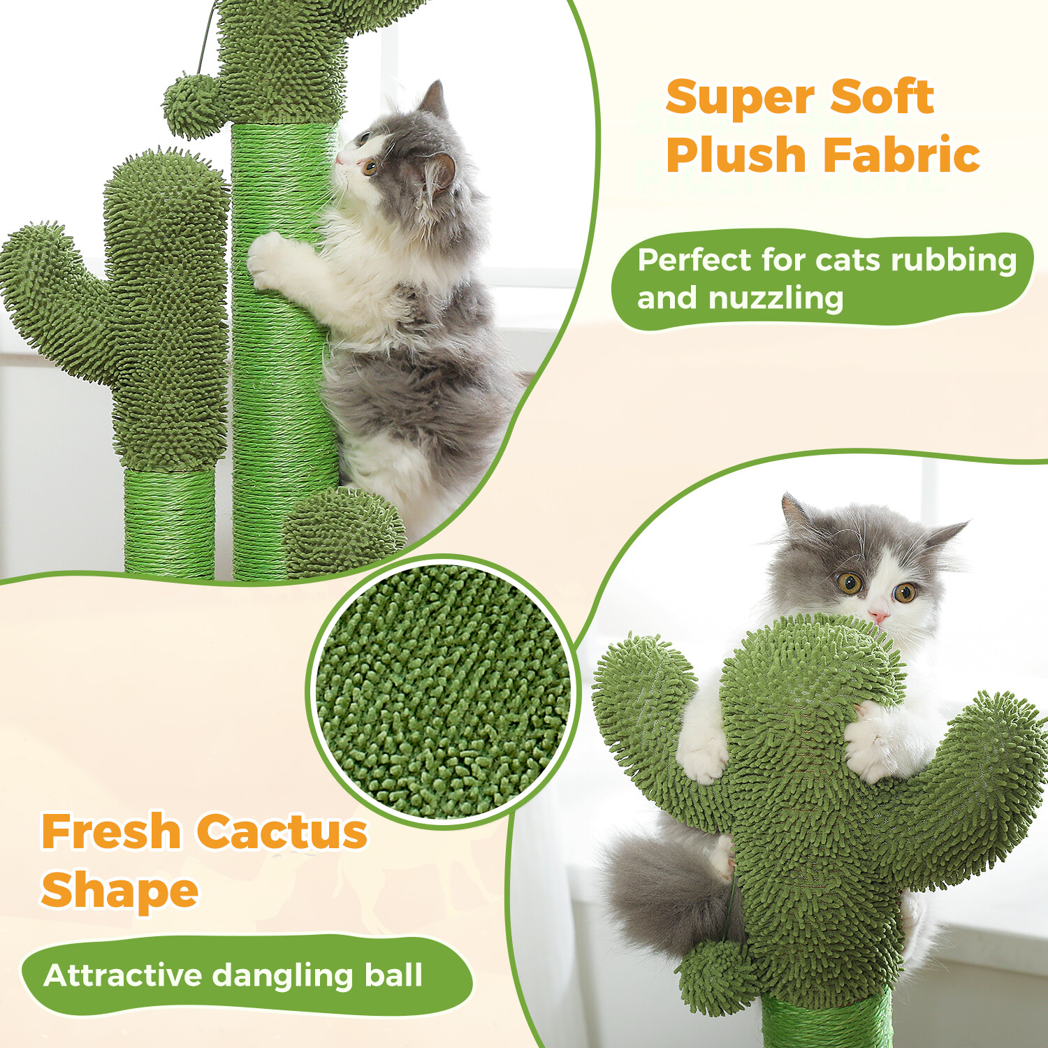PAWZ Road Cactus Cat Scratching Post Sisal Scratcher with 3 Scratching Poles 35"
