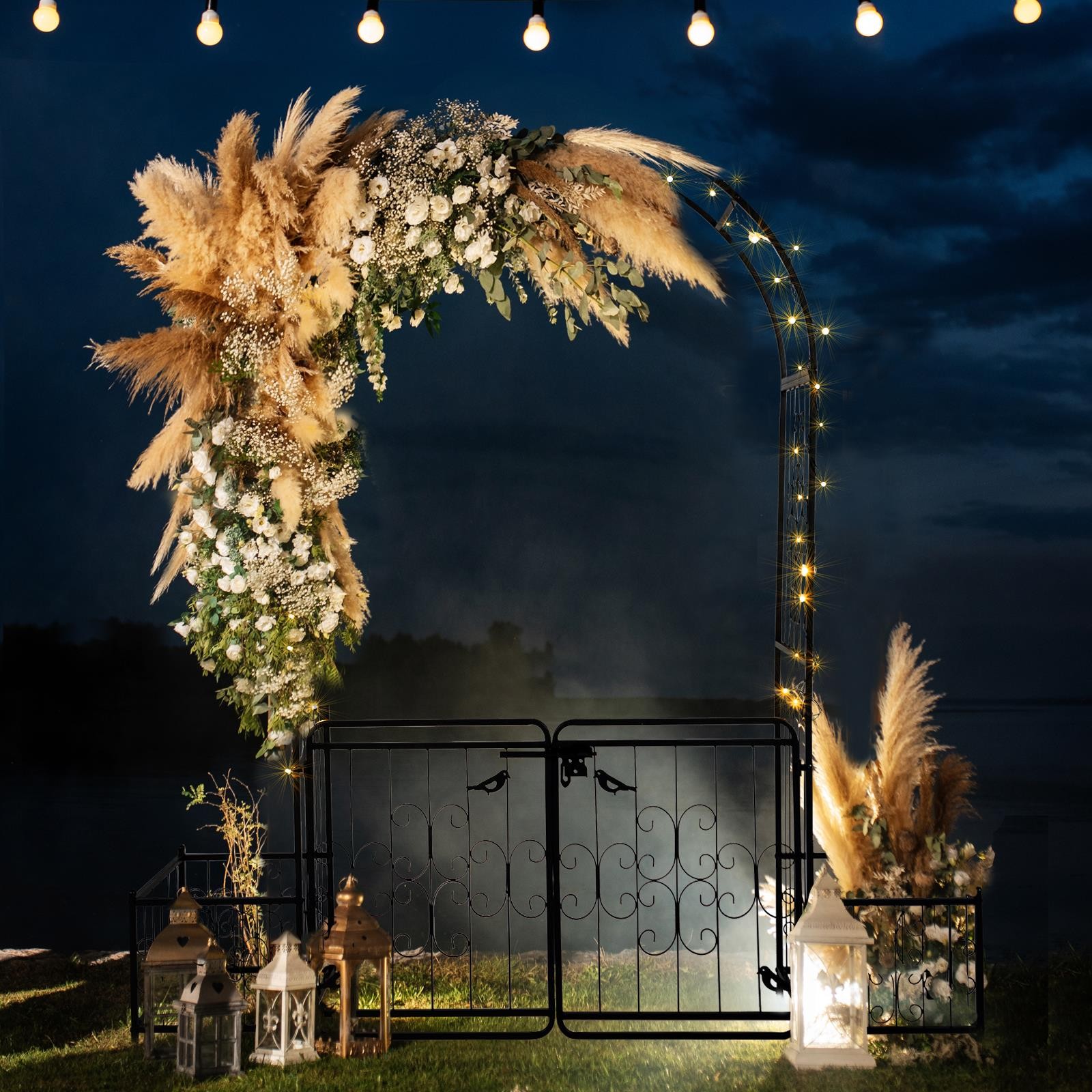 Metal Garden Arch with Planter Boxes and Gate Elegant Wedding Climbing Plants