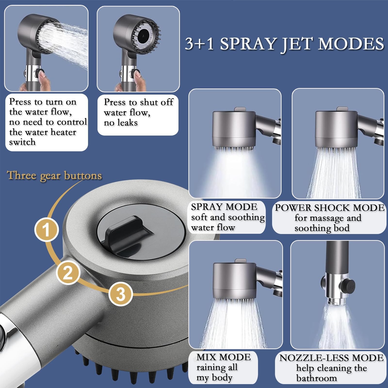 High Pressure Shower Head with Handheld Spray Combo, Rain ShowerHead with Filter