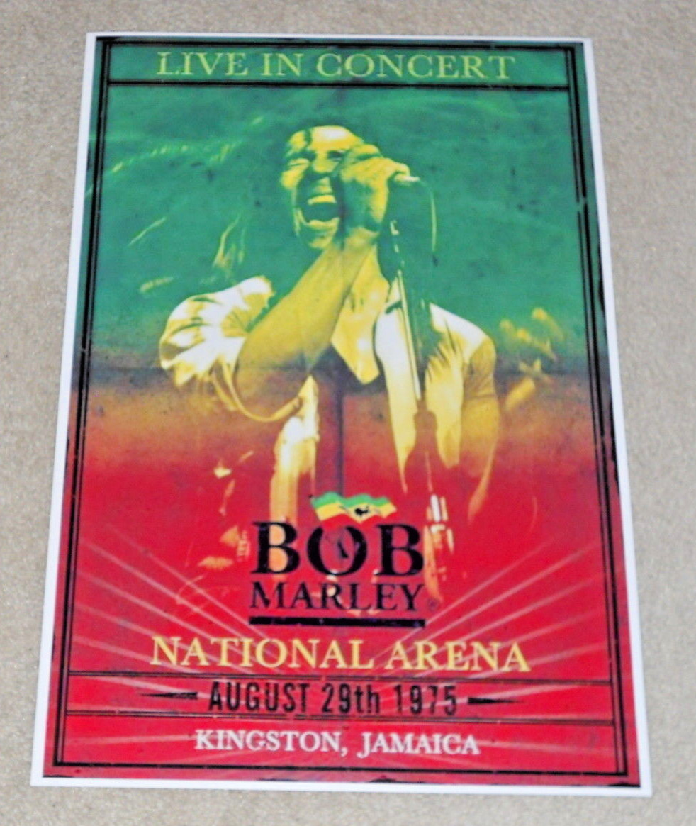 Large Bob Marley 1975 Kingston, Jamaica Concert Poster, 19"x13" RARE!