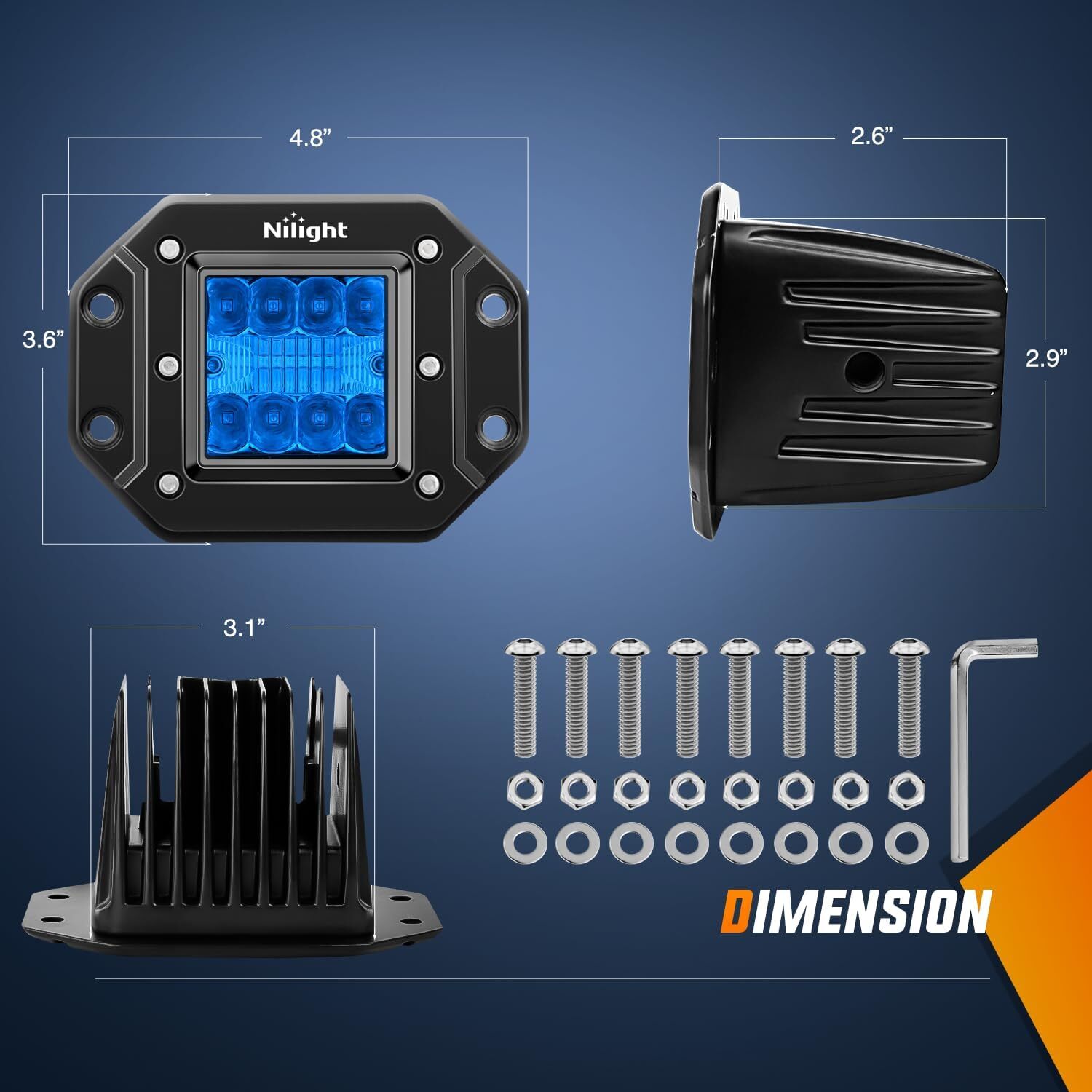 Nilight Flush Mount LED Light Pods 6 color 2PCS 42W Upgraded Spot Flood Light