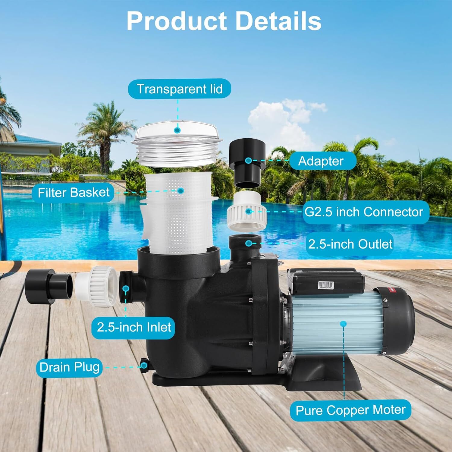 Hayward 2.5HP In/Above Ground Swimming Pool Sand Filter Pump Motor Strainer US