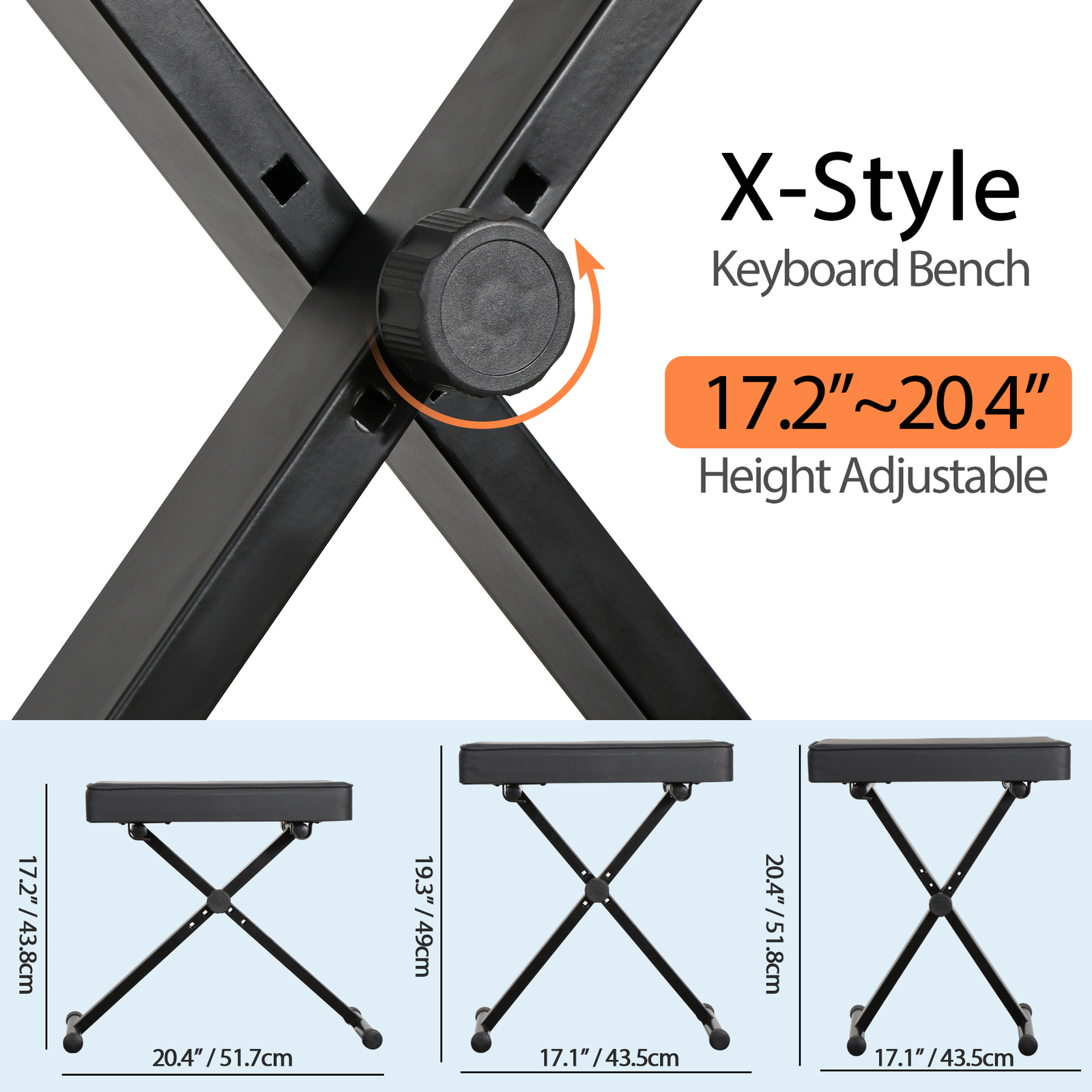 X-Style Piano Bench Thickness Padded Chair Seat Adjustable Height Keyboard Stool