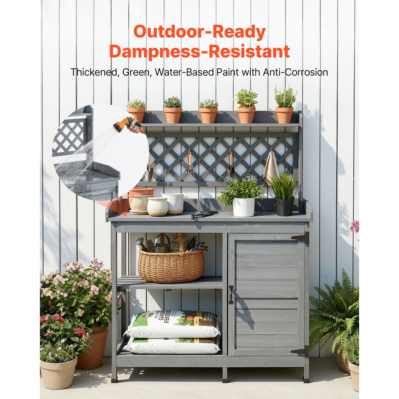 Uimoso Outdoor Wooden Gardening Table with Storage and Shelves