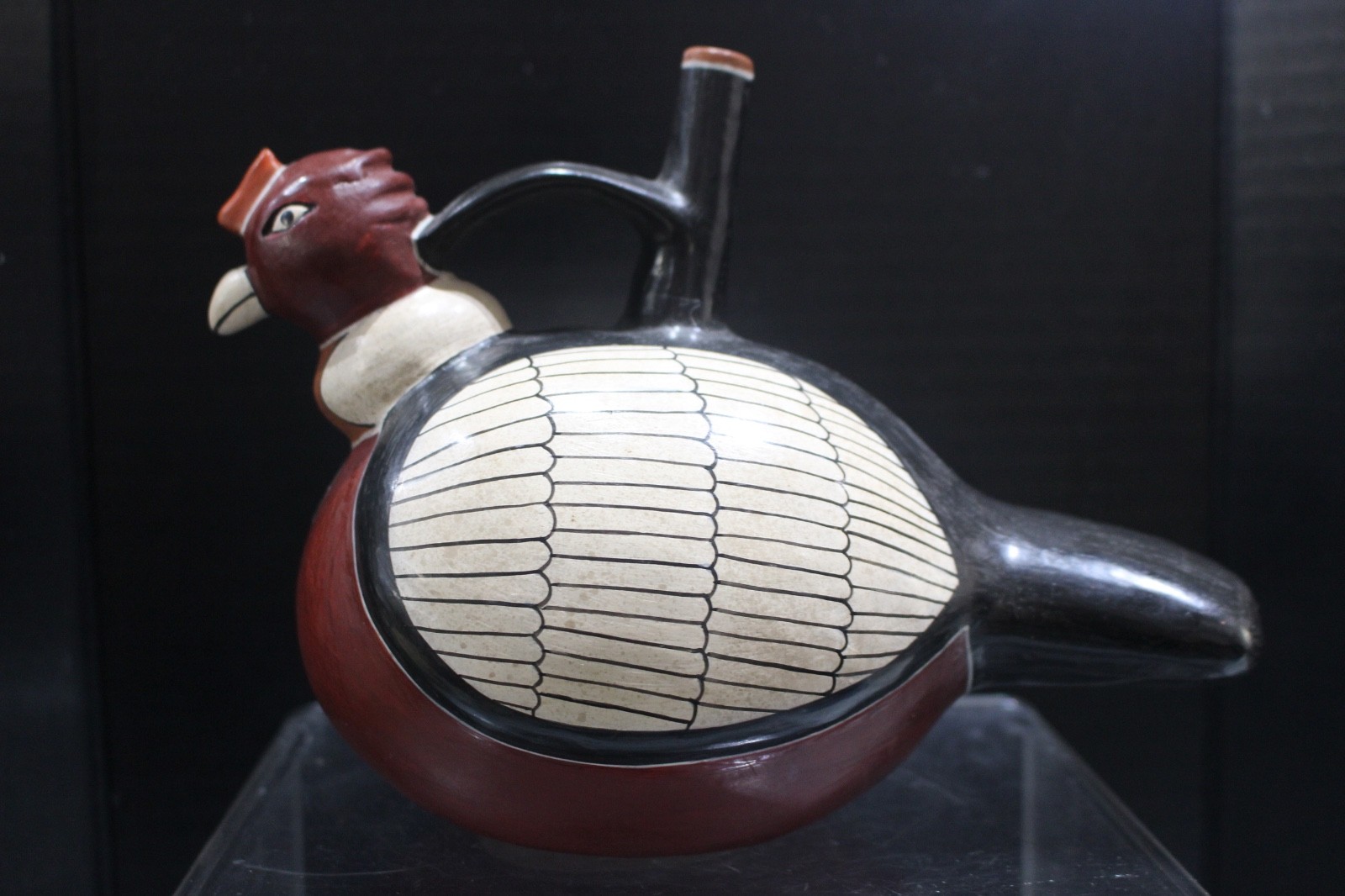 Peru Art Pottery Nazca Condor Hand Painted Ceramic Spout Reproduction Signed