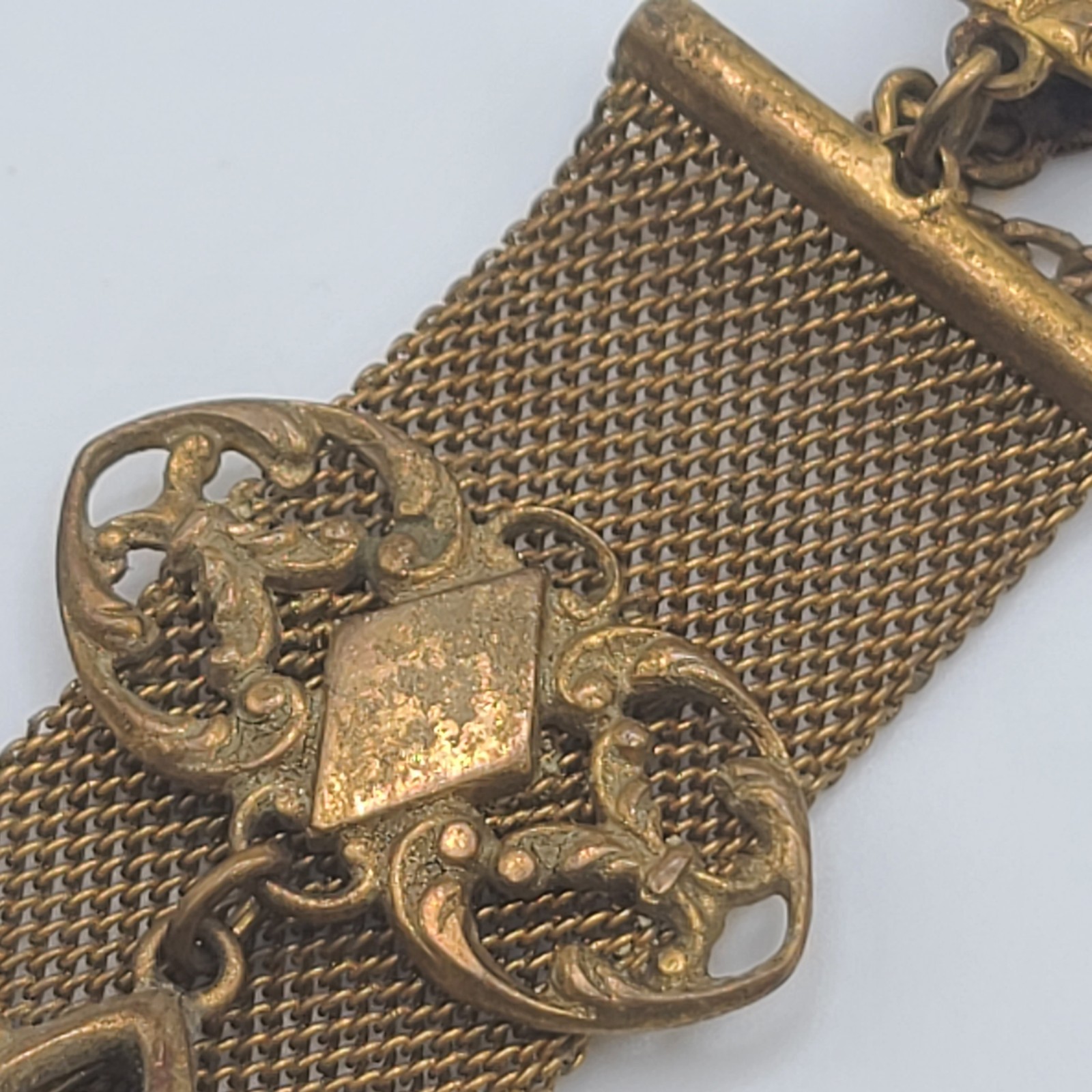 Vintage Mesh Watch Fob Seal Gold Tone READ