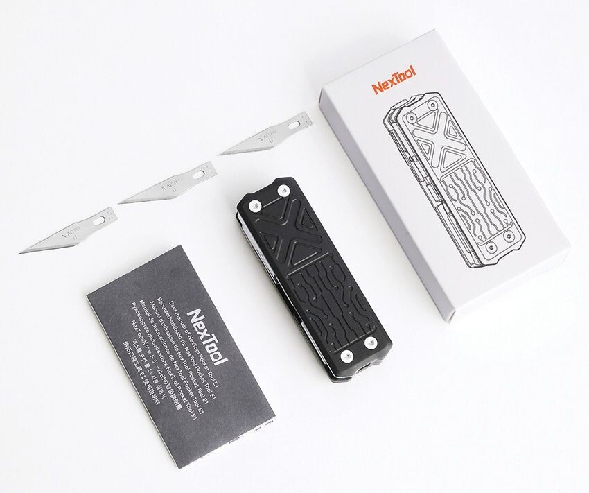 NexTool E1 Pocket Tool 9 Integrated Tools w/ Black Aluminum Handles 2.88" Closed