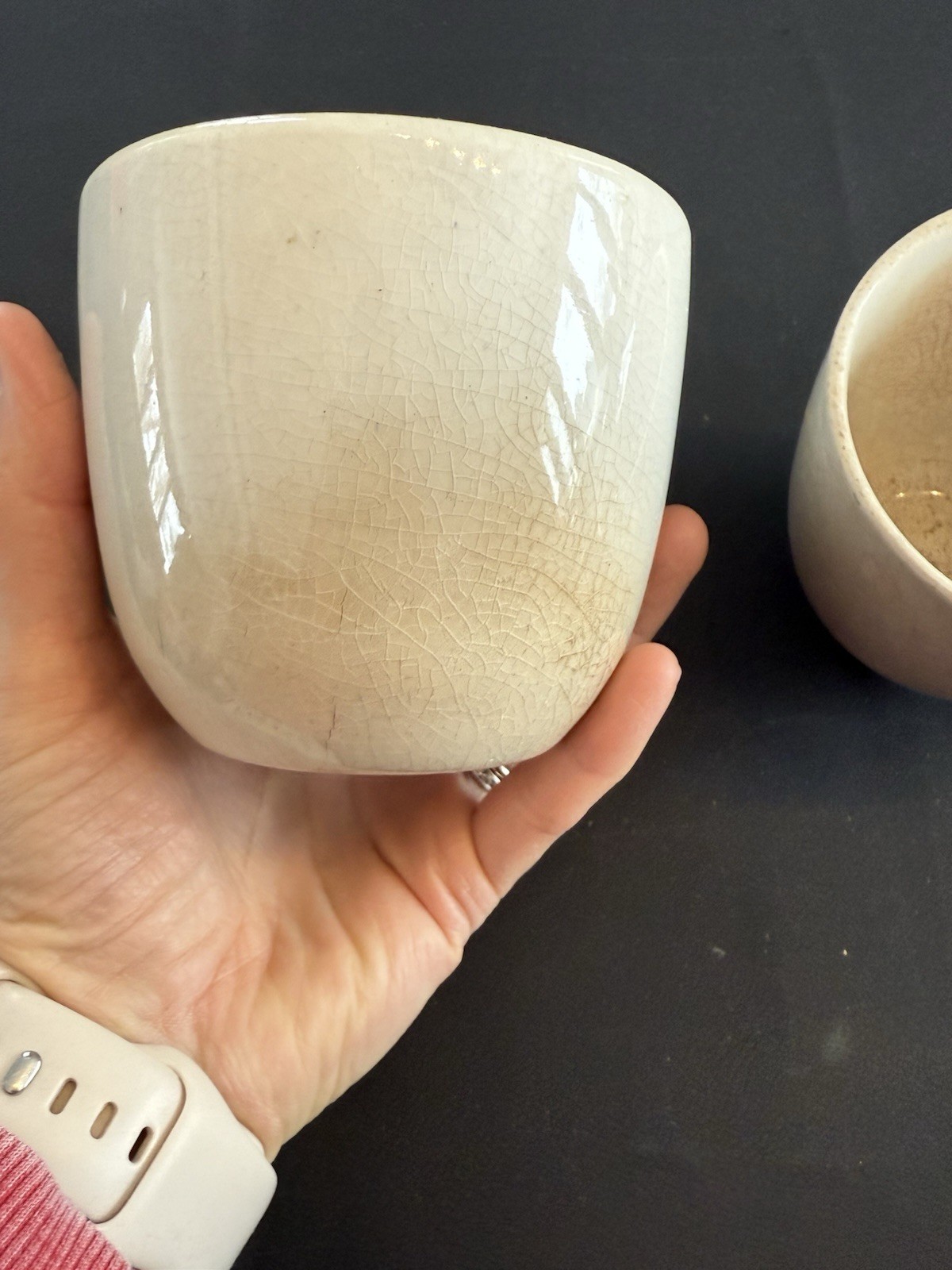 Antique White Ceramic Apothecary Laboratory Bowls Pair Crackle Glaze 3.5”