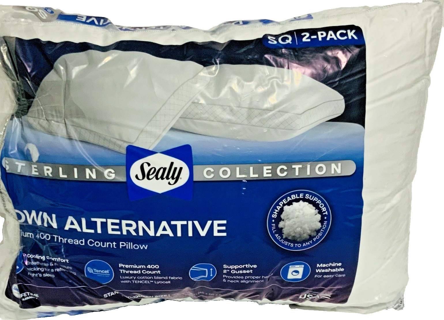 Sealy Sterling Down Alternative 400 Thread Count Pillow, Standard/Queen (2 Pack)