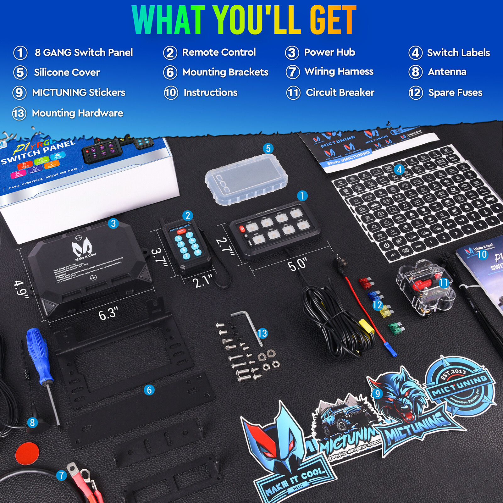 Wireless RGB 8 Gang Switch Panel ON-OFF Circuit Remote Control Relay System Kit