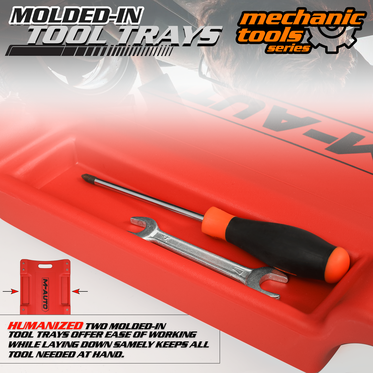 36" Red Rolling Low Profile Creeper Automotive Garage Repair w/Papped Head Rest