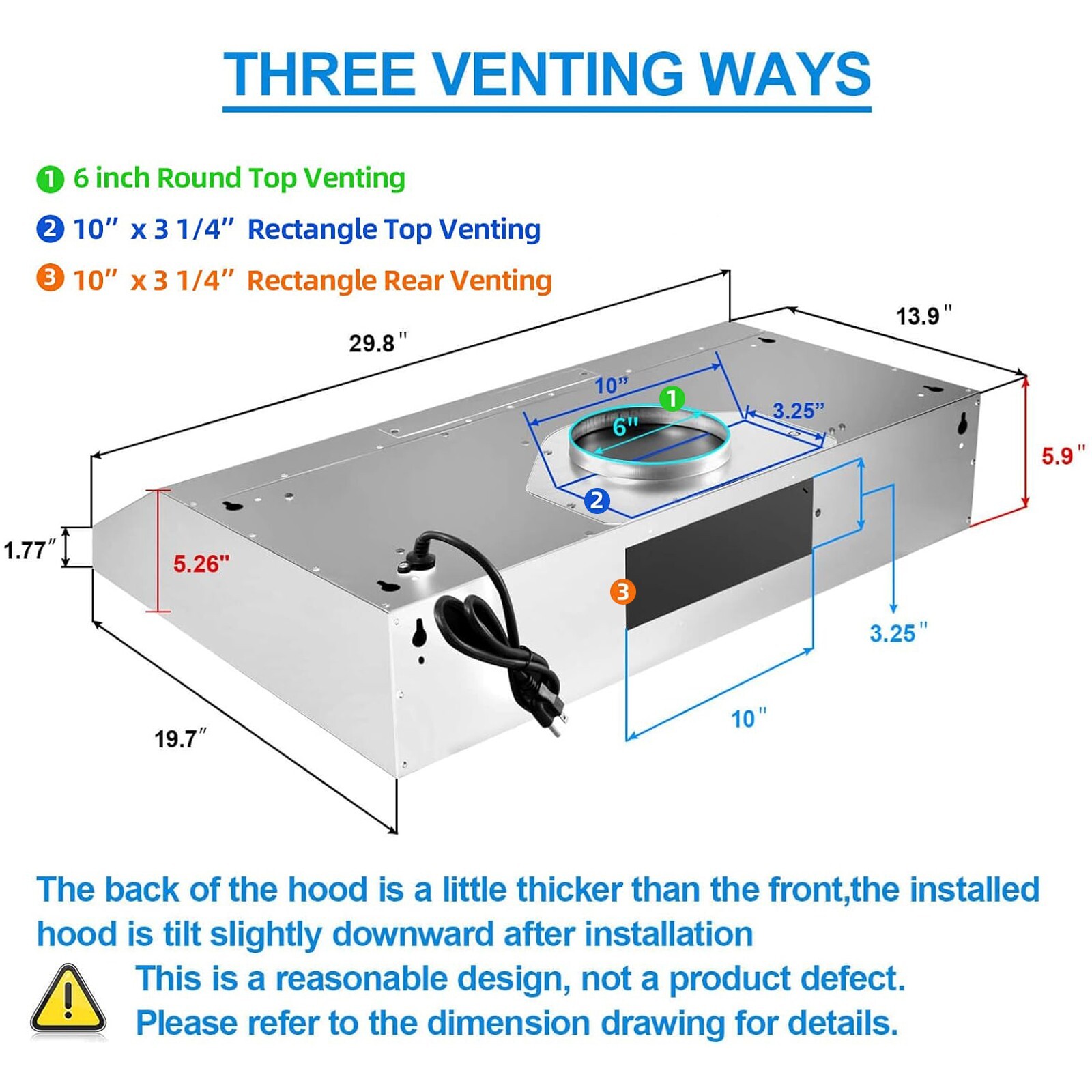 30 inch Kitchen Under Cabinet Range Hood 600CFM Stainless Steel 3-Speed Touch