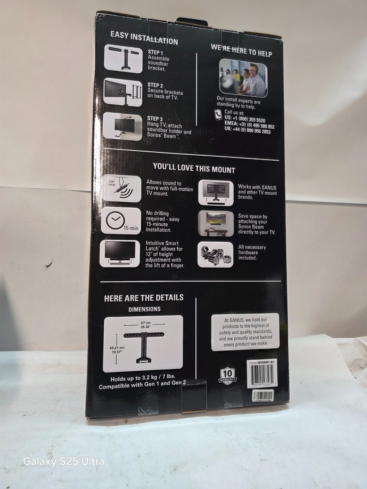 SANUS WSSBM1-B2 Soundbar Mount for Sonos Beam Black New