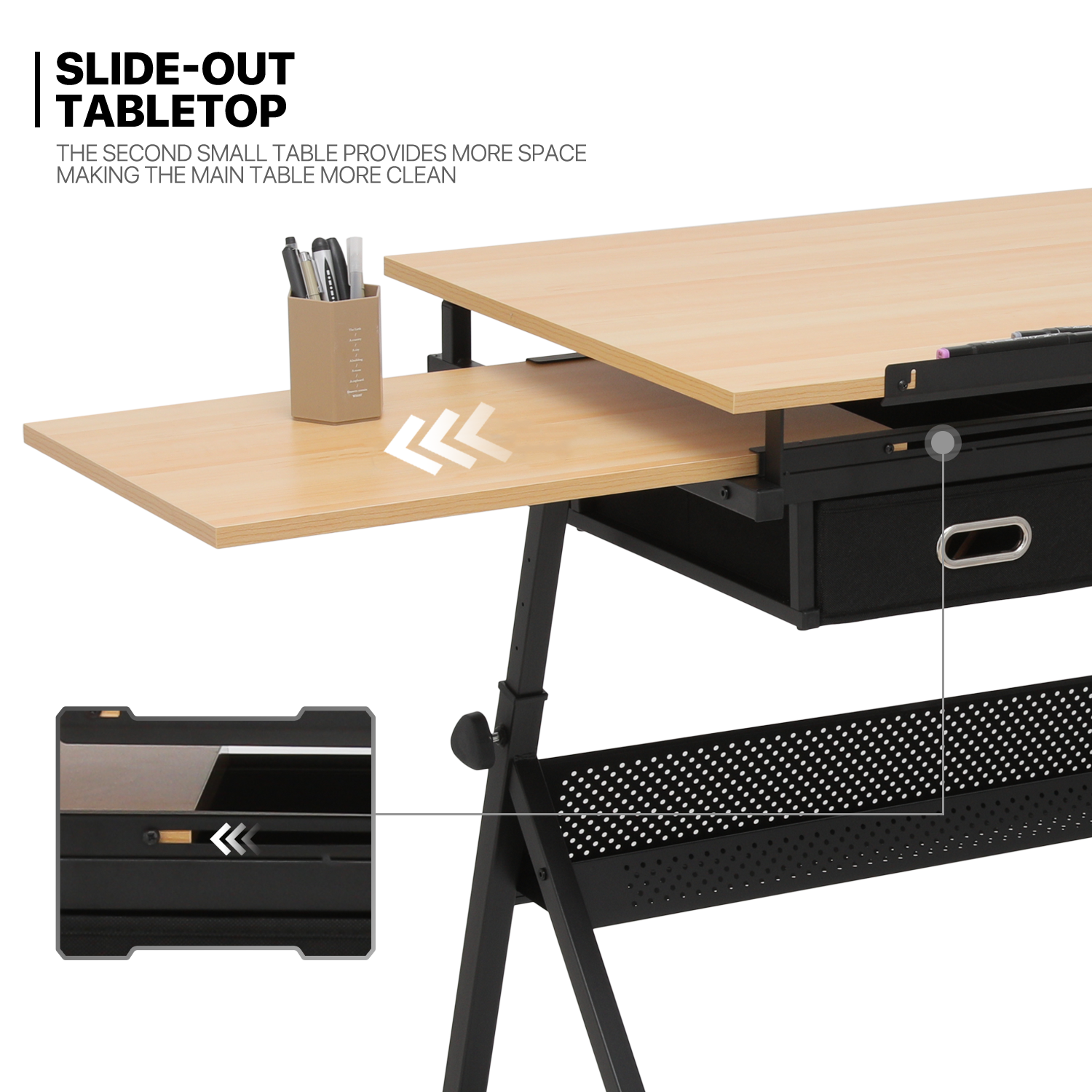 Drafting Drawing Table[STOOL+DRAWER]Adjustable Wood Tabletop Craft Work Station