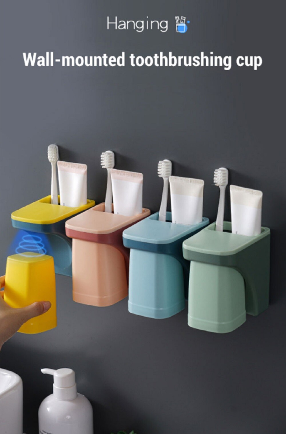 Wall Mounted Toothbrush Holder w/ Magnetic Cup Space Saving Bathroom Organizer