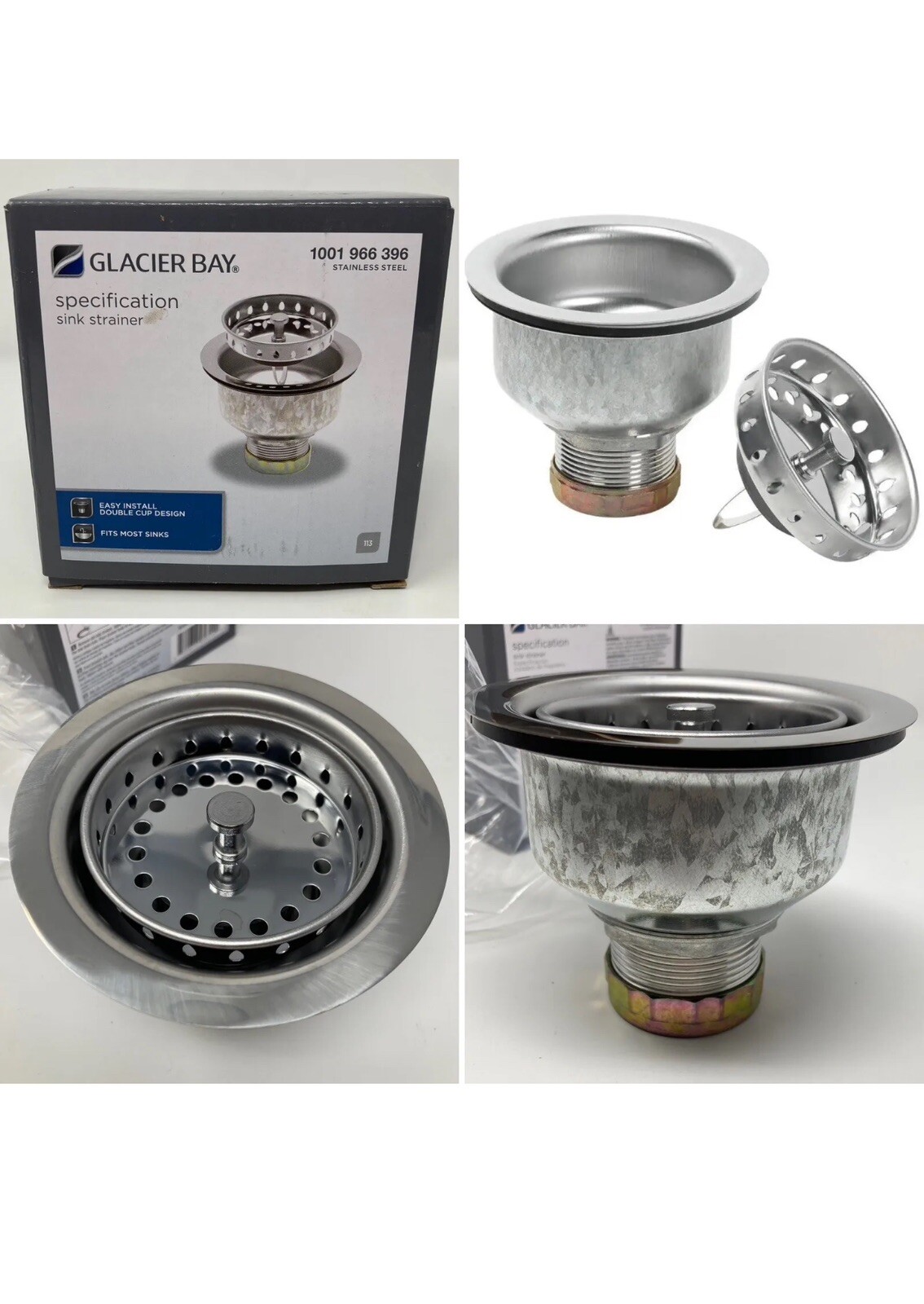 Glacier Bay 1001 966 396 Specification Sink Strainer - Stainless Steel - NEW -