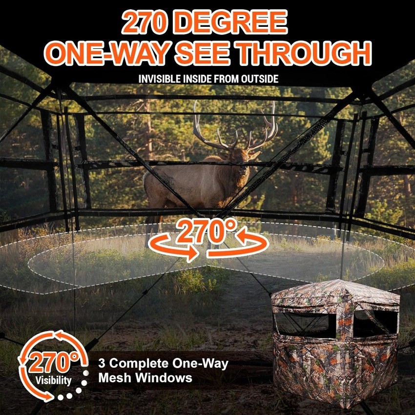Hunting Blind 270/360 Degree See Through Ground Blind，2/3 Person 300D
