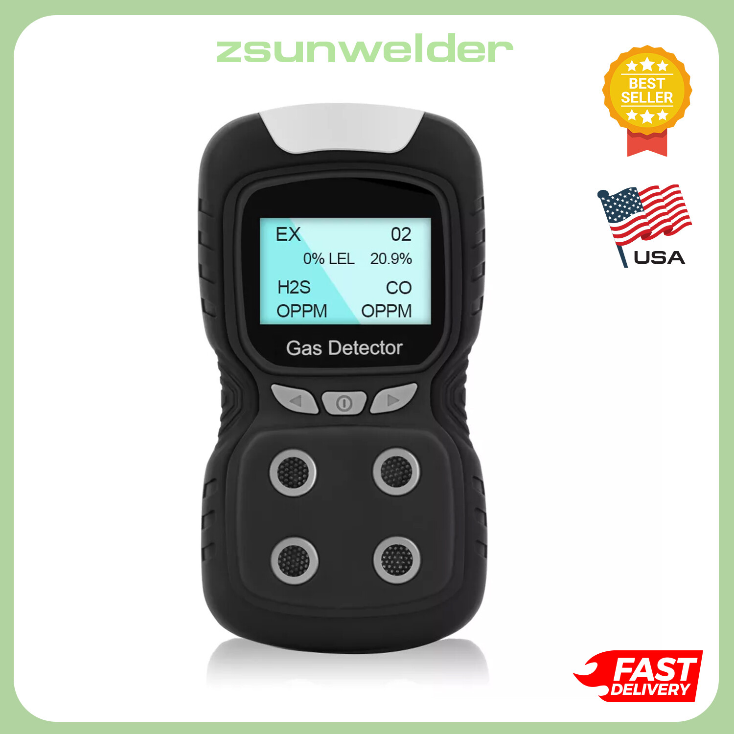 4-Gas Monitor Meter Tester Analyzer Portable Gas Detector Rechargeable Gas Clip