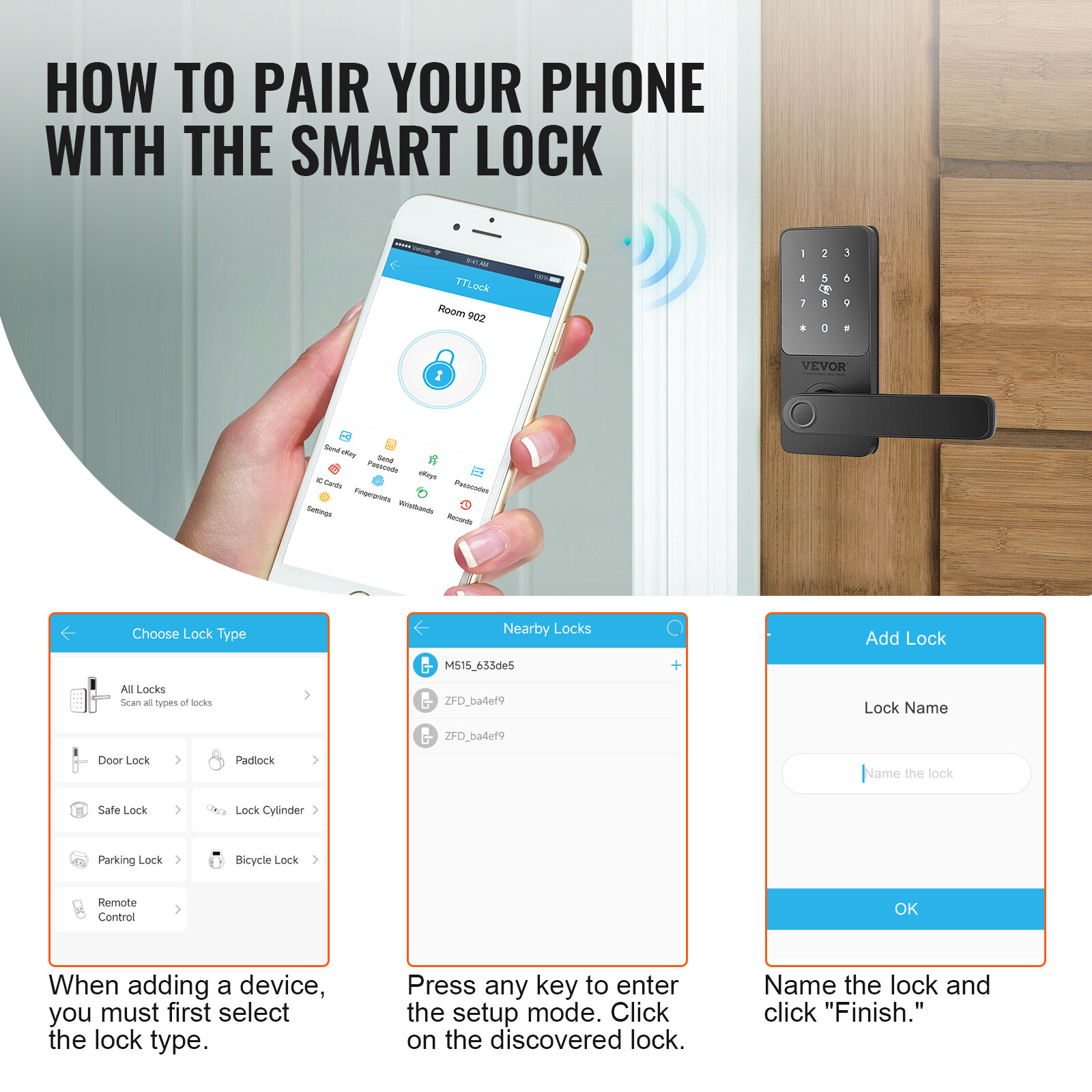 VEVOR Smart Lock 5-in-1 Fingerprint Smart Door Knob with App Control Bluetooth