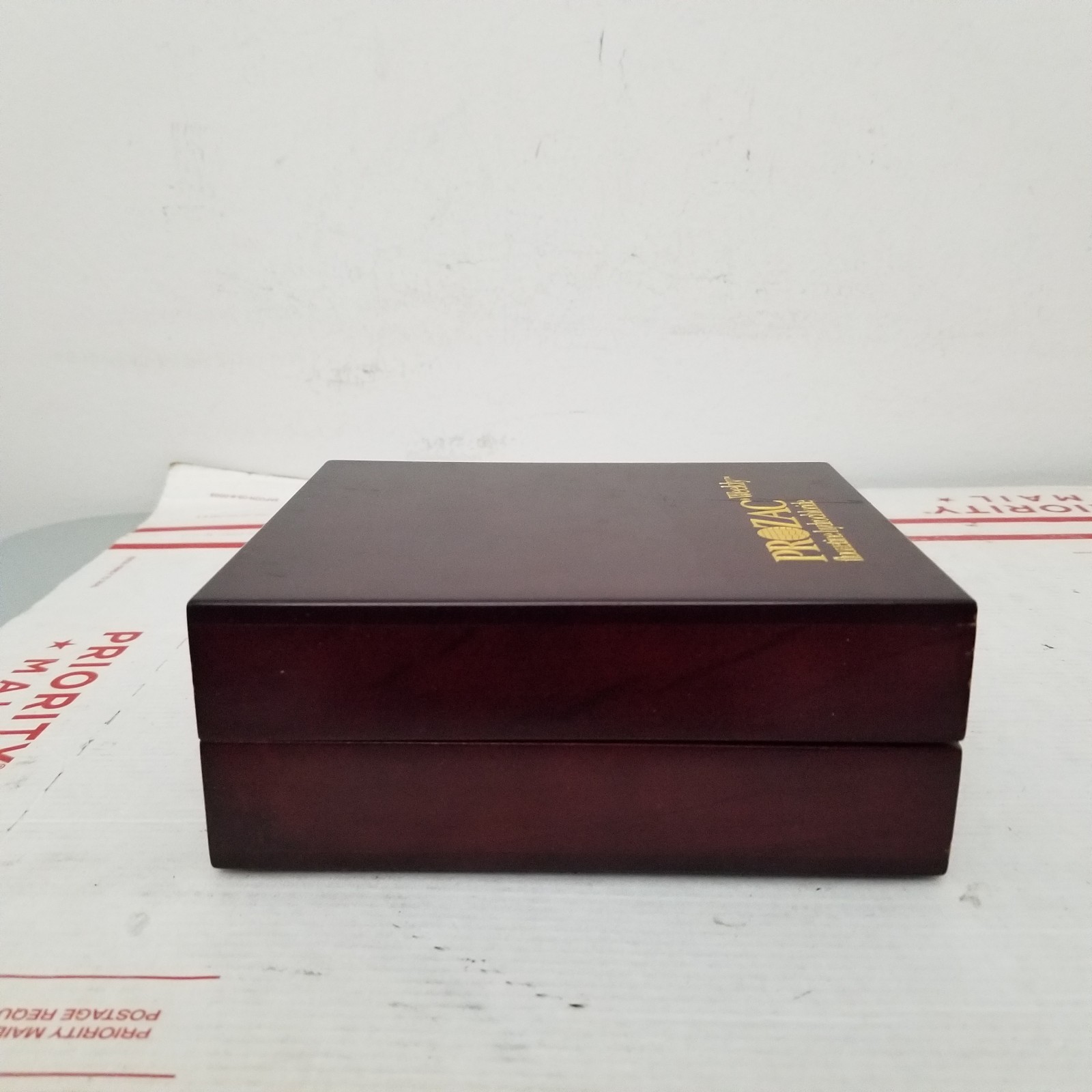 Prozac Pharmaceutical Advertising Box CD Case Box Wood Drug Rep Promo Vintage