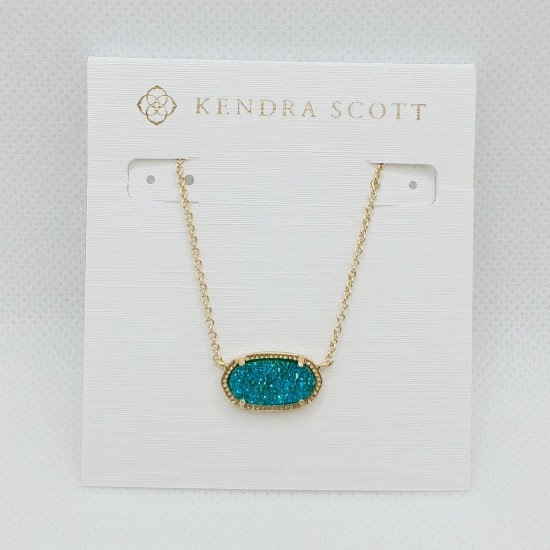 New Kendra Scott Elisa Gold Pendant Necklace In Teal Drusy