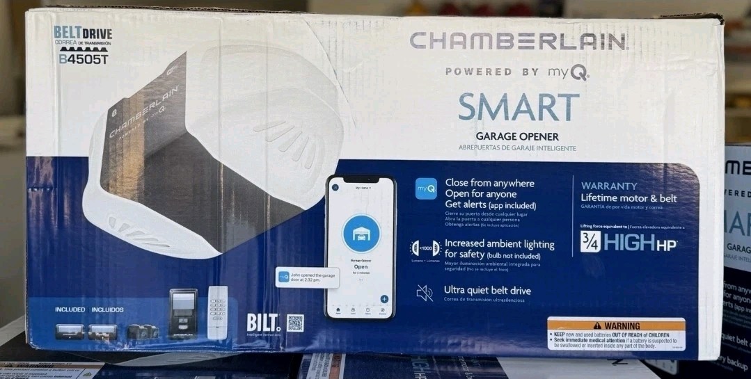 Chamberlain 3/4 HP Smart Quiet Belt Drive Garage Door Opener + Keypad B4505T