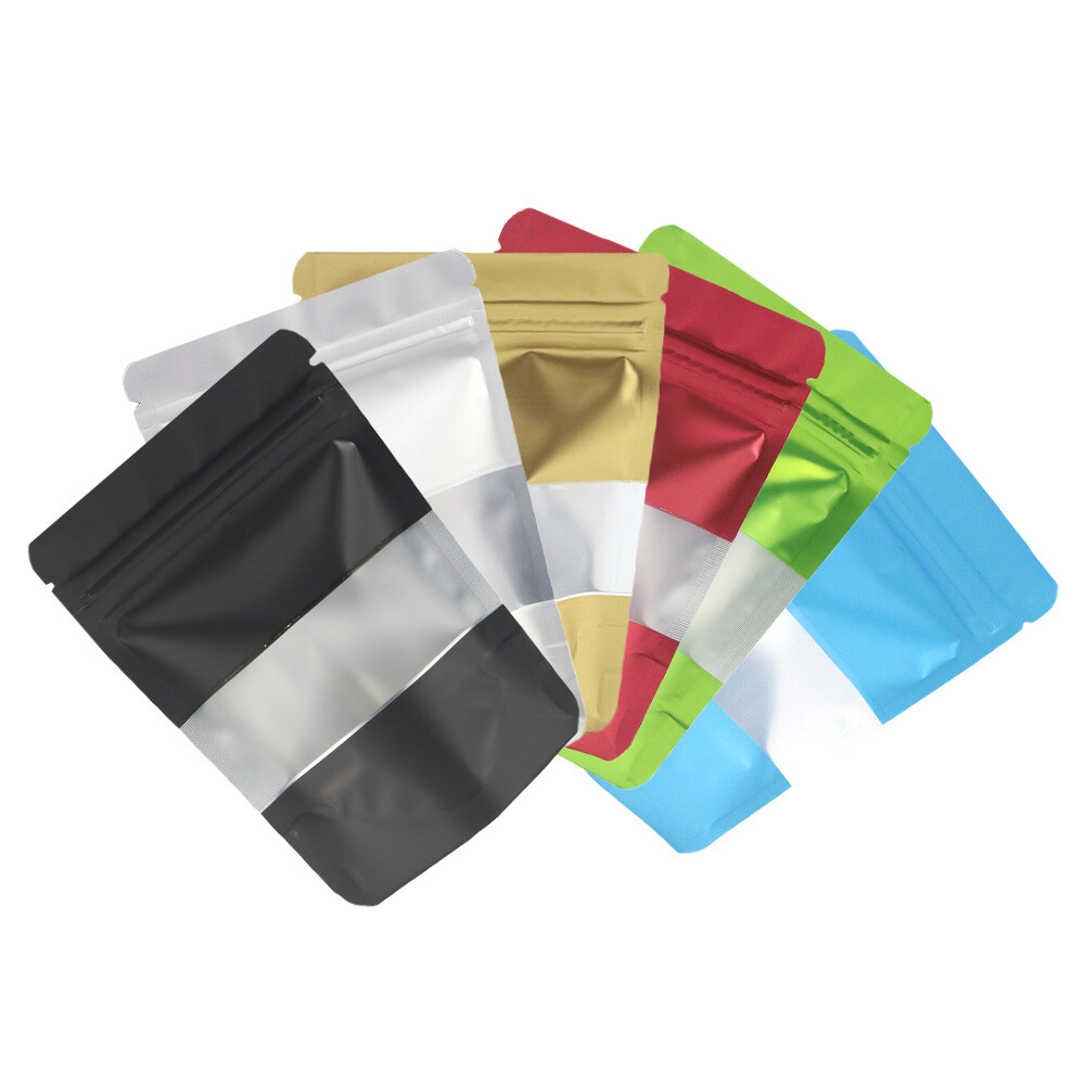 Multi-Size & Color Foil Mylar Matte Stand Up Zip Lock Bag w/ Rectangle Window
