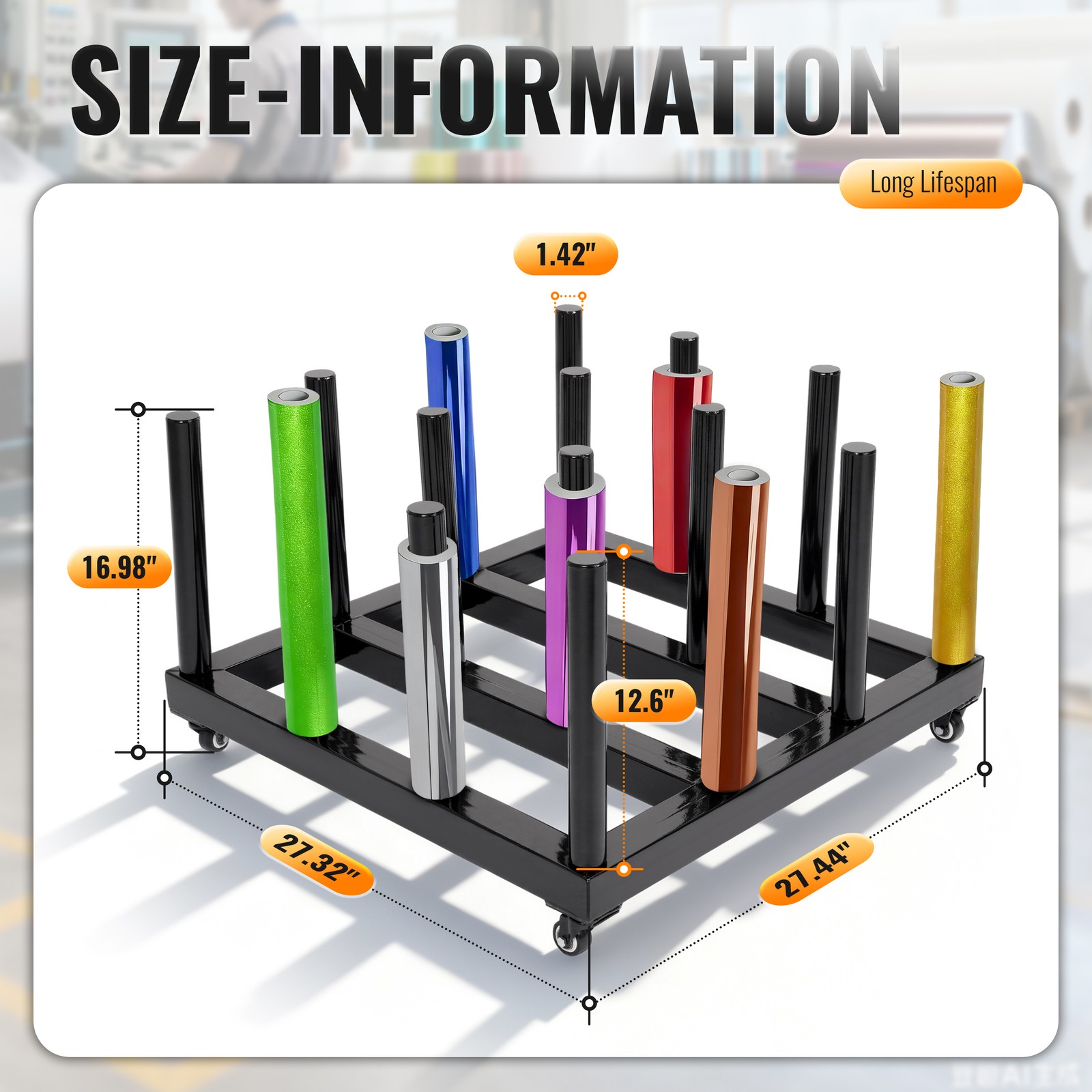 Vinyl Cart Mobile Media Rack 16 Roll Capacity Heavy Duty Digital Media Storage