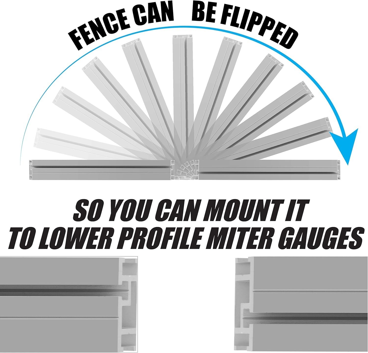 Universal Aluminum Miter Gauge Fence with an Aluminum Flip Stop