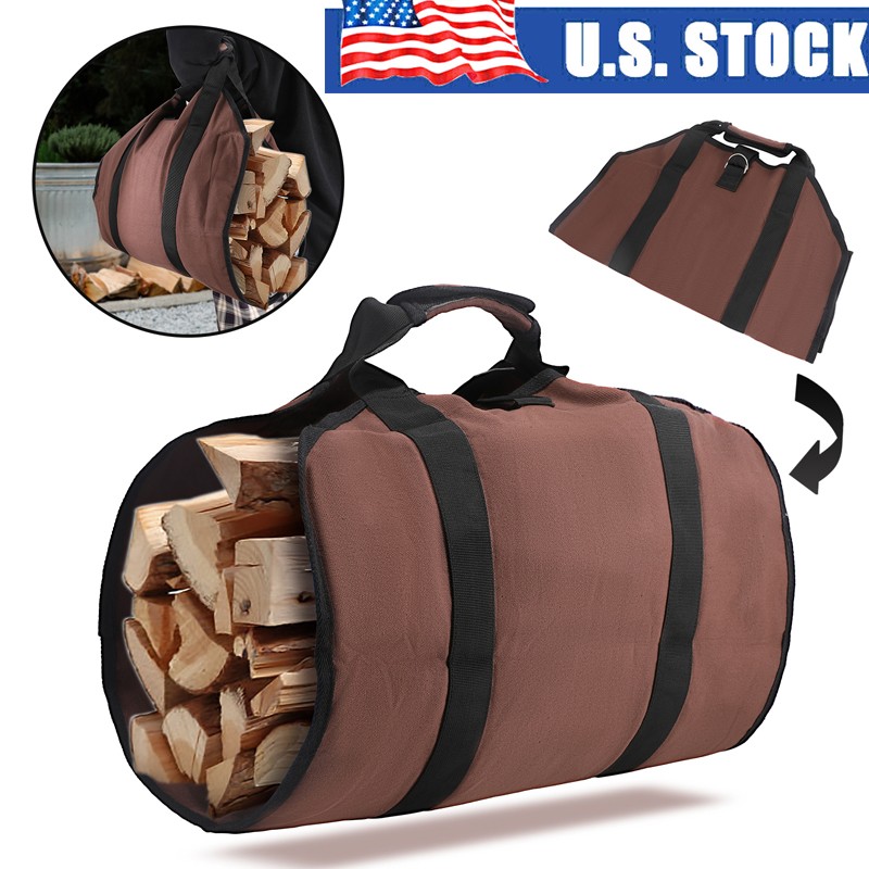 Waterproof Firewood Log Carrier Bag Camping Canvas Bag for Outdoor Carrying Wood