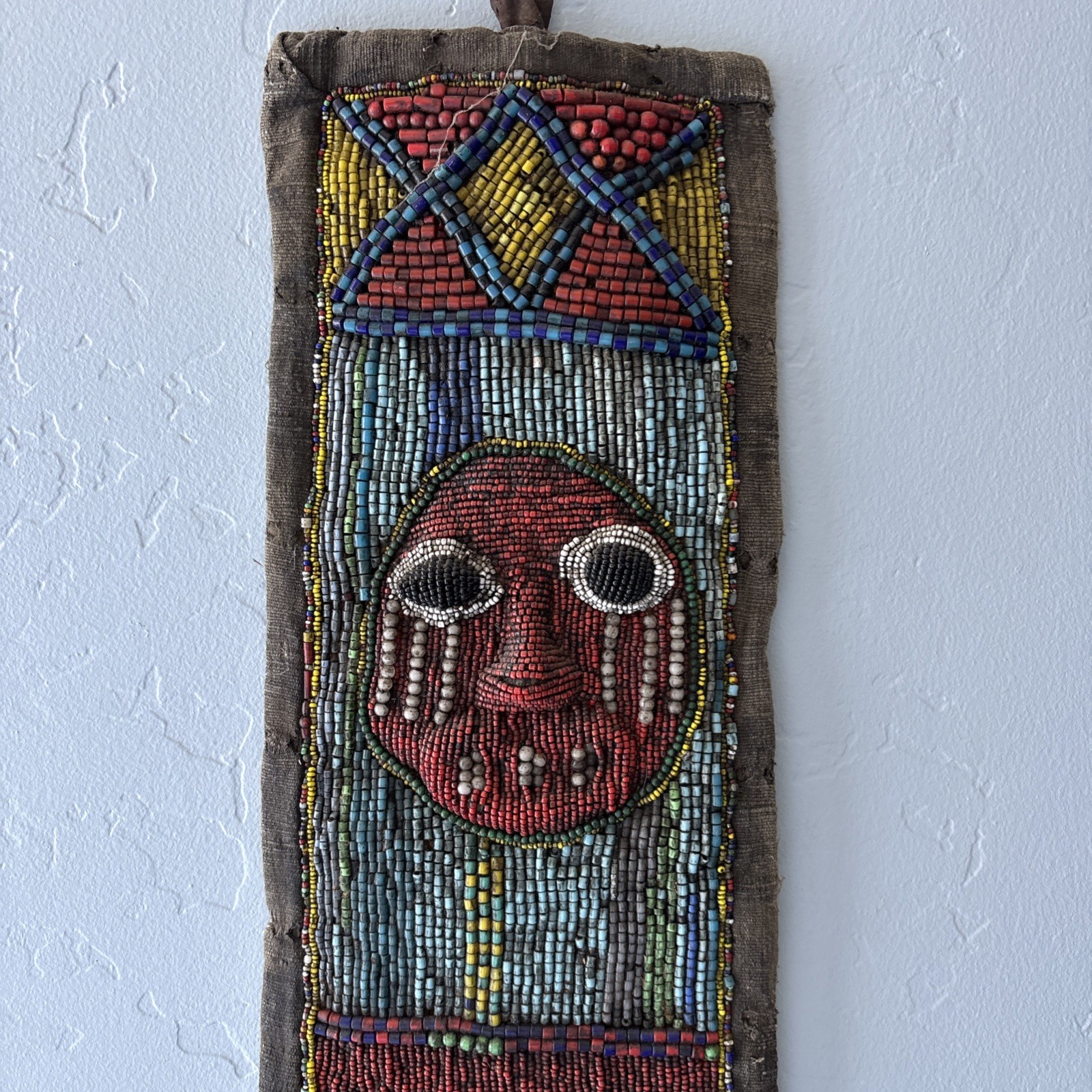 Yoruba Diviners Beaded Sash Nigeria Raised Beadwork Lizards Hanging Art 56” Vtg