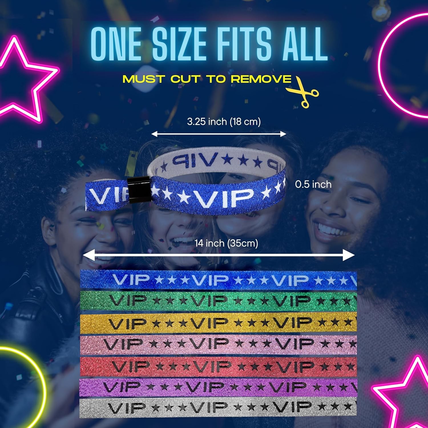 100 Pack Blue Glitter VIP Party Wristbands with Secure Locking Clip. Must Have A