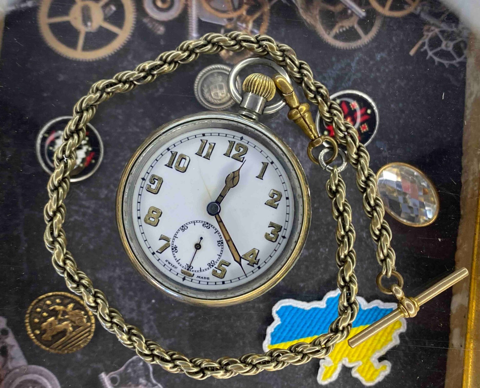 Antique Pocket Watch Mechanical Swiss Ottoman Military Chain Open Face Rare 19th