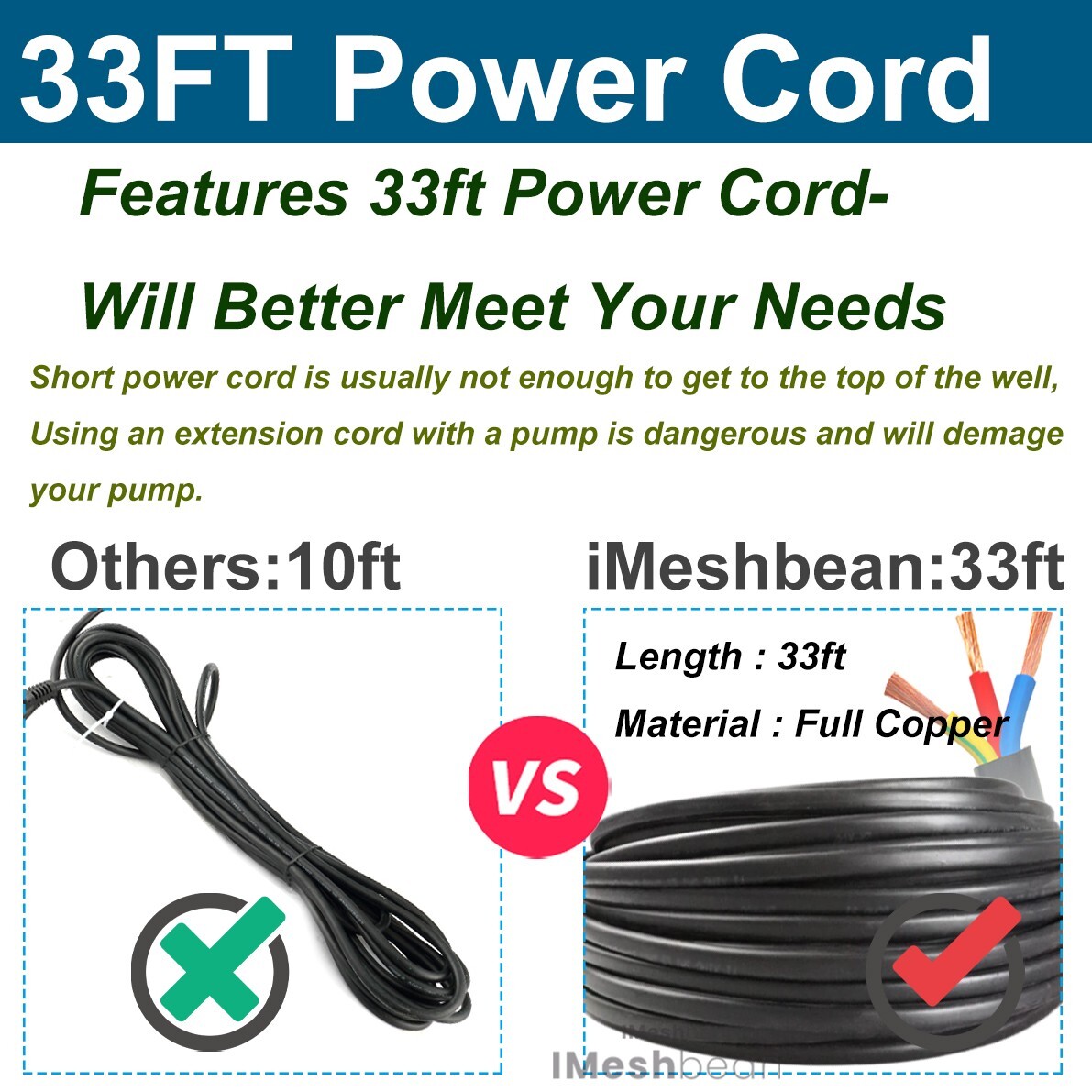 4" Deep Well Submersible Pump, 1/2HP, 110V, 60 Hz, 28GPM, 150 Ft Max,1 1/4in NPT