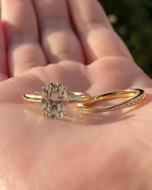 Bridal Set Moissanite Engagement Ring 2.50 TCW Oval Cut Solid 14K Yellow Gold