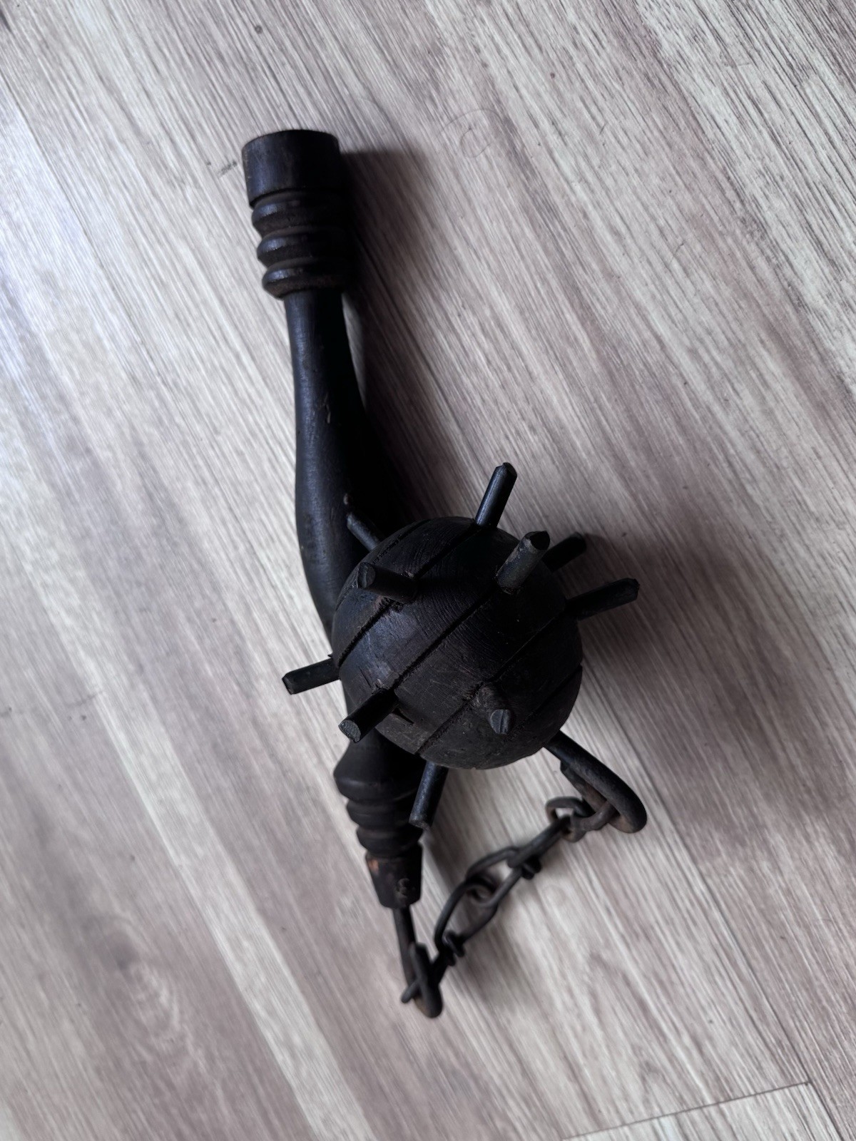 1960 Medieval Mace & Flail Wall Decor Wood Plaque Removable Weapon Vintage