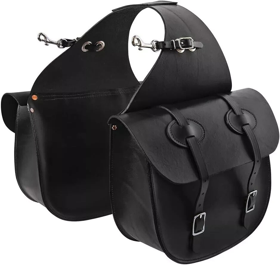 Black Genuine Leather Western Horse Saddle Bag.