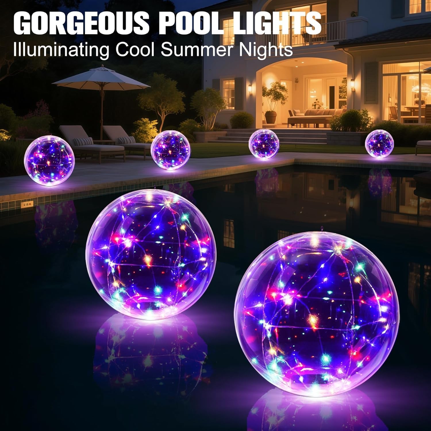 Solar Floating Pool Lights, 14 Inch Colorful Solar Pool Light Balls, Floating...