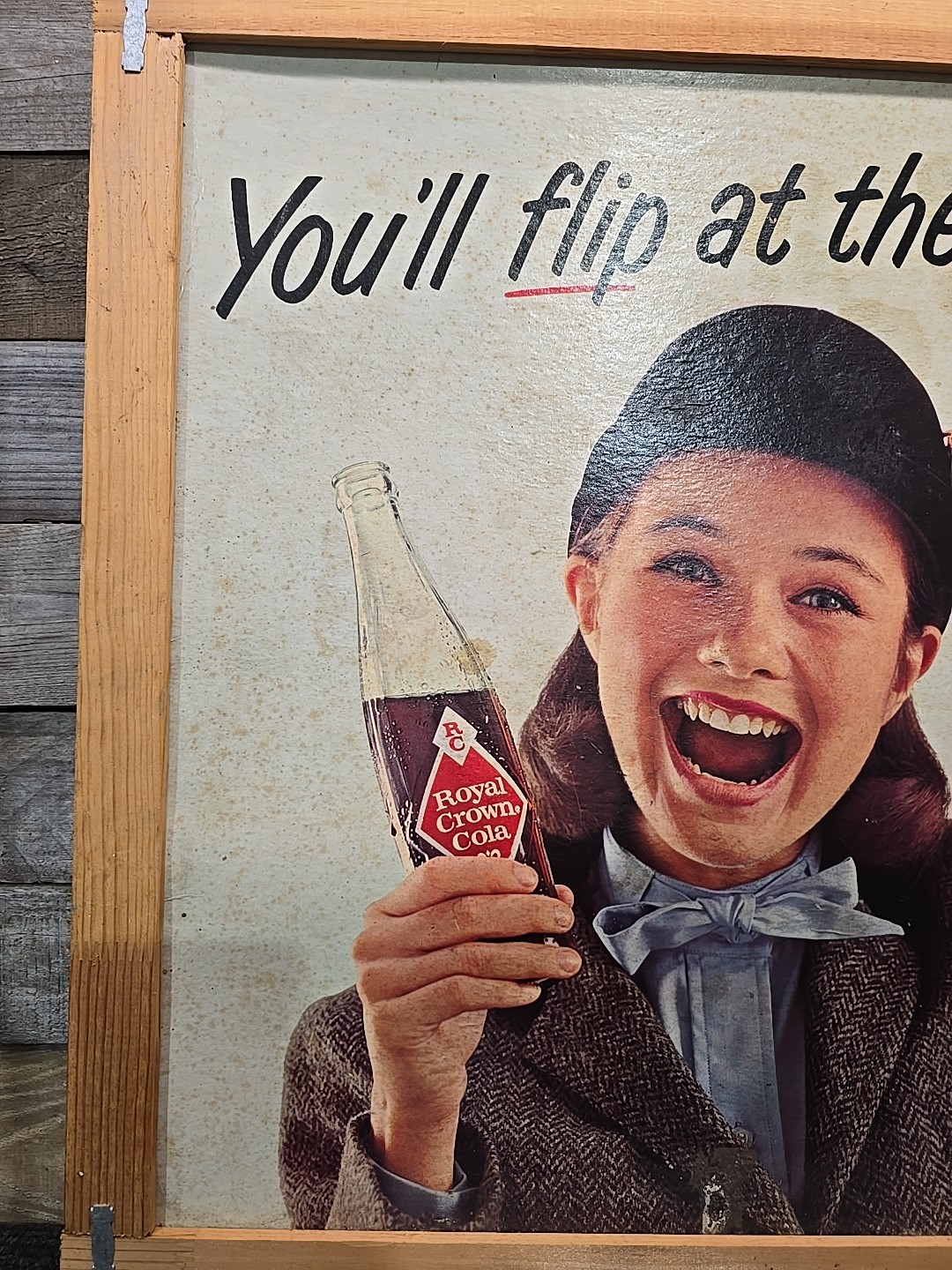 1960s Royal Crown Cola Cardboard Advertising Sign You'll Flip At The ZZZip In RC