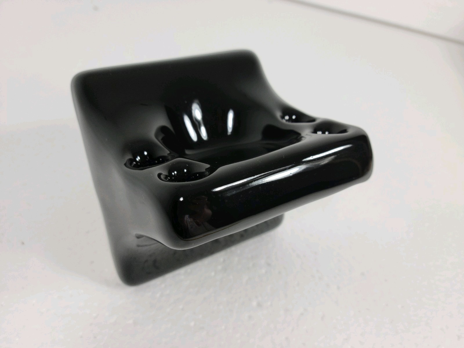 Vintage Black Ceramic Tile Toothbrush Holder Tumbler Cup Tray Mid Century Modern