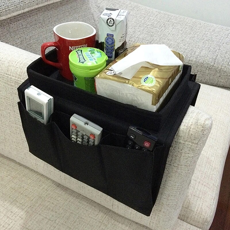 Sofa Armrest Organizer with Cup Holder Tray Couch Armchair Caddy Storage Pockets
