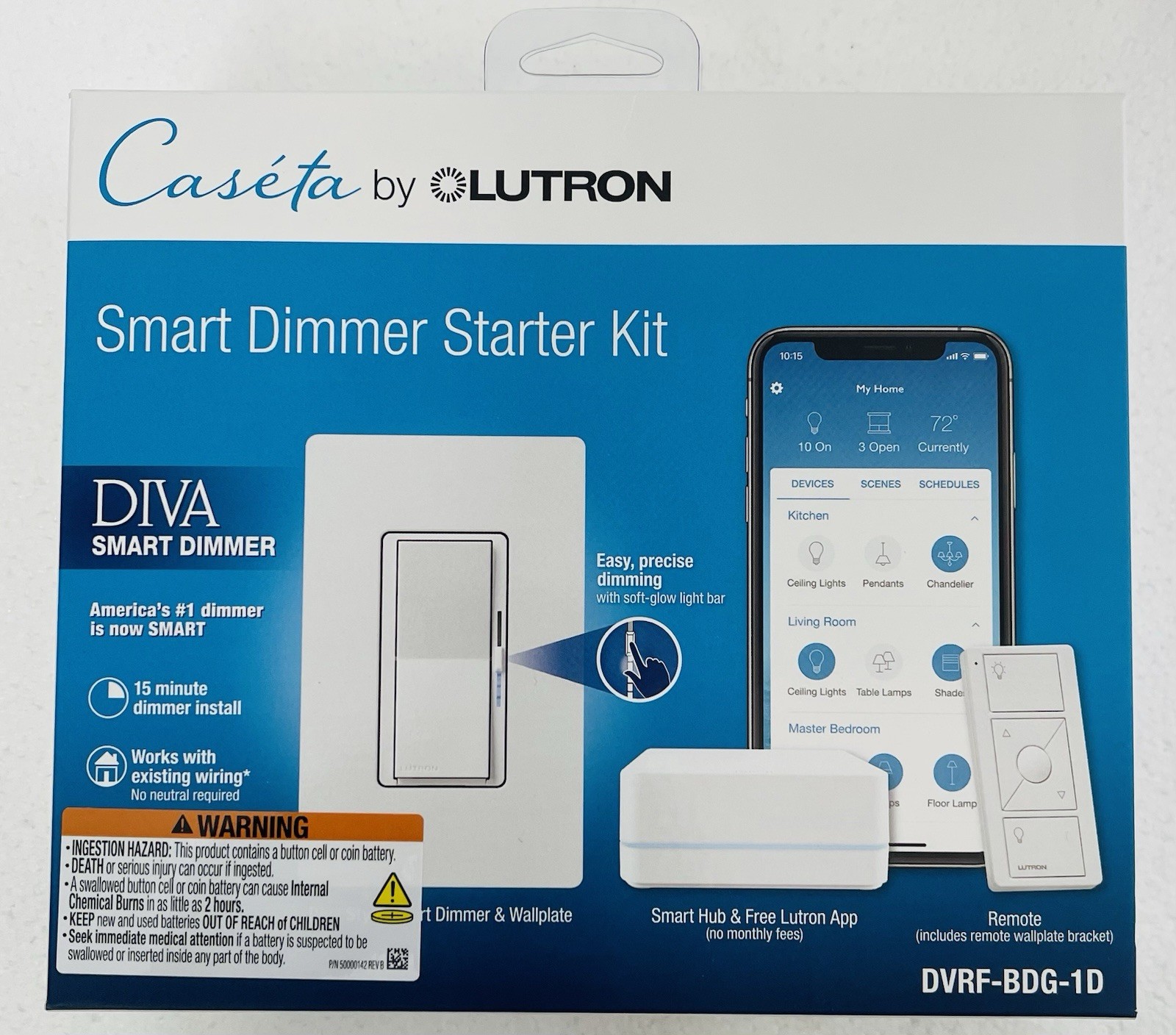 LutronDiva Smart Dimmer Switch Starter Kit for Caseta Smart Lighting DVRF-BDG1D